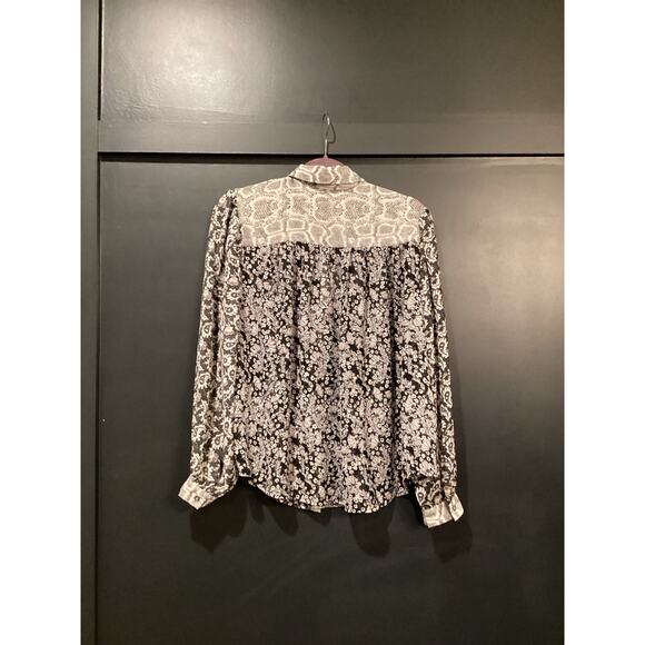 chelsea and theodore paisly and floral black white long sleeve button down shirt - Picture 2 of 8